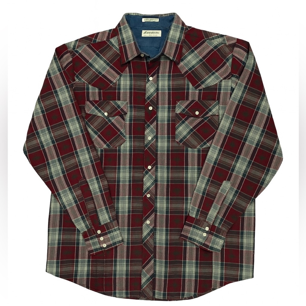 Roebucks Western Shirt Men’s XL Tall 17-17.5 Pearl Snap Vintage Plaid Cowboy